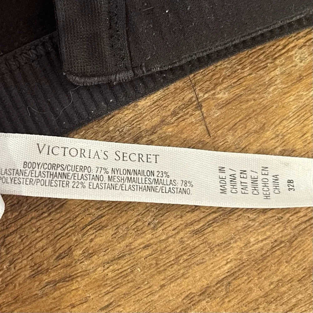 Victoria's Secret VSX Sports‎ Bra 32B Black Pink Logo Athletic Racerback Workout